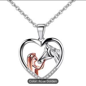 Hollow With Horse Pendant Necklace Inlaid Zircon Silver Plated